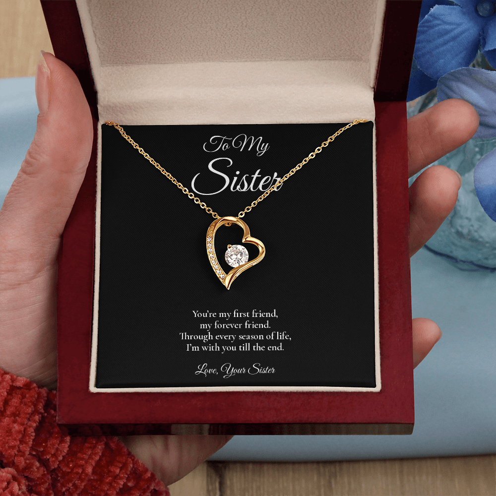 Sister Necklace from Sister – Forever Love Necklace with Message Card – Holiday Gift – 14k White Gold Finish