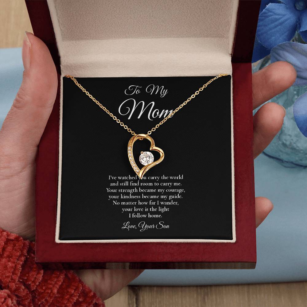 To My Mom - The Light I Follow Home - Forever Love Message Card Necklace