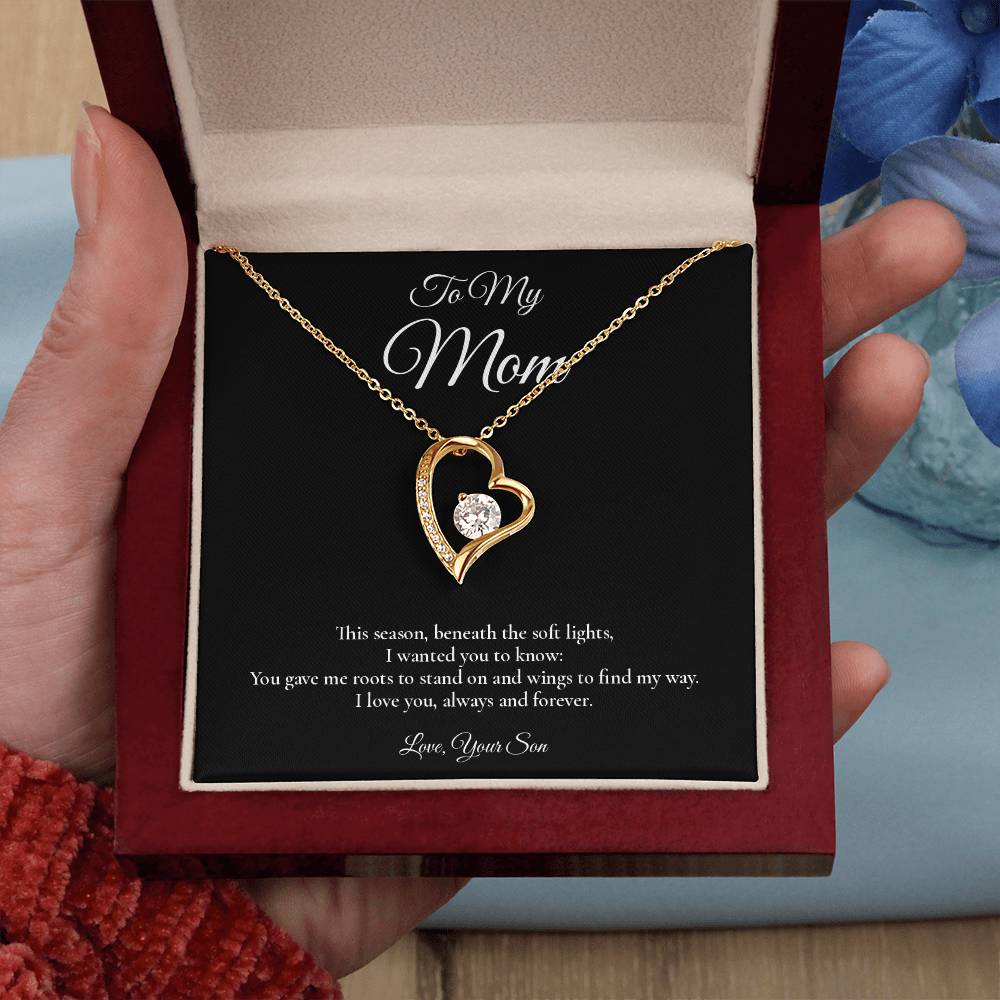 Mom Necklace from Son – Forever Love Necklace with Message Card – Holiday Gift – 14k White Gold Finish