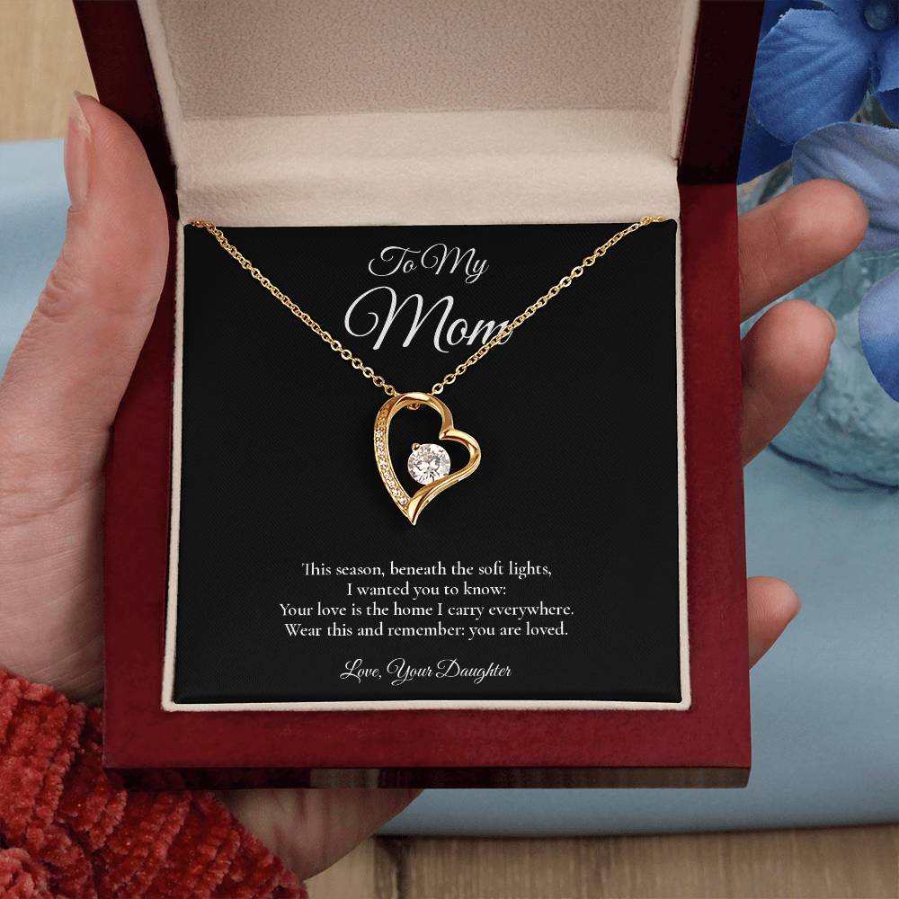 Mom Necklace from Daughter – Forever Love Necklace with Message Card – Holiday Gift – 14k White Gold Finish