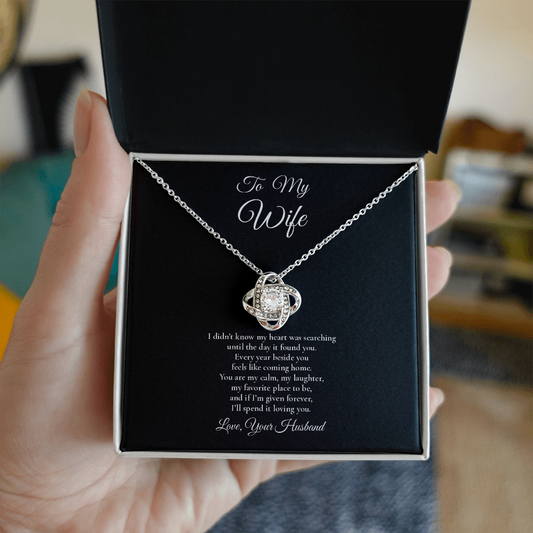 To My Wife - Forever Starts With You - Love Knot Message Card Necklace