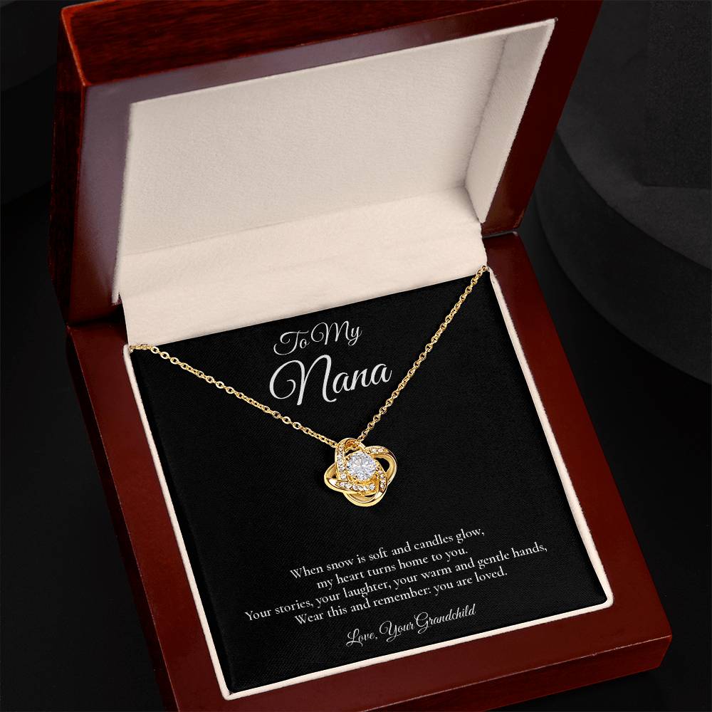 Nana Necklace from Grandchild – Love Knot Necklace with Message Card – Holiday Gift – 14k White Gold Finish
