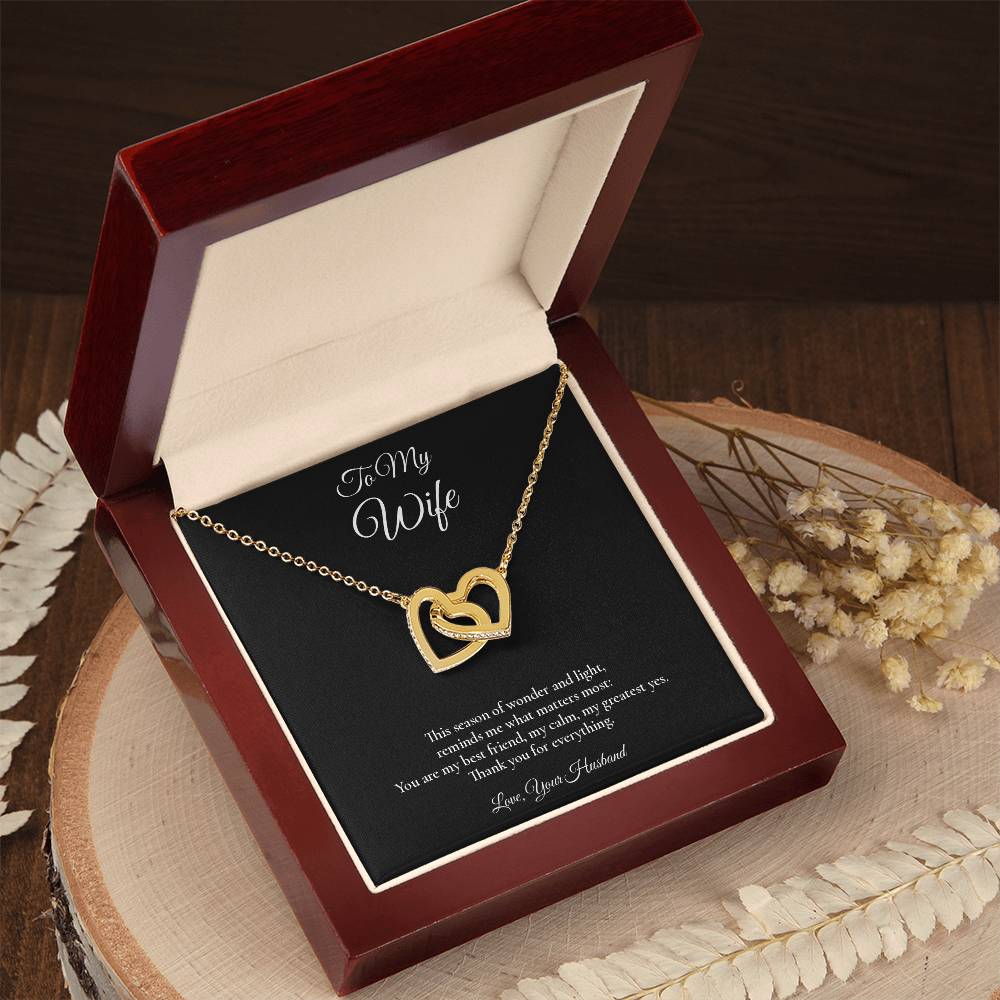Wife Necklace from Husband – Interlocking Hearts Necklace with Message Card – Holiday Gift – 14k White Gold Finish