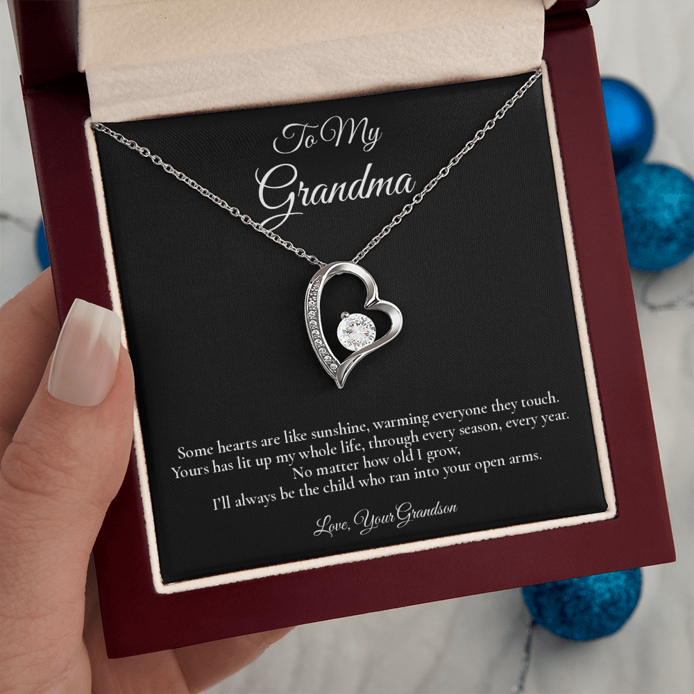 To My Grandma - A Heart Like Sunshine - Forever Love Message Card Necklace