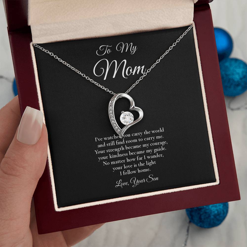 To My Mom - The Light I Follow Home - Forever Love Message Card Necklace