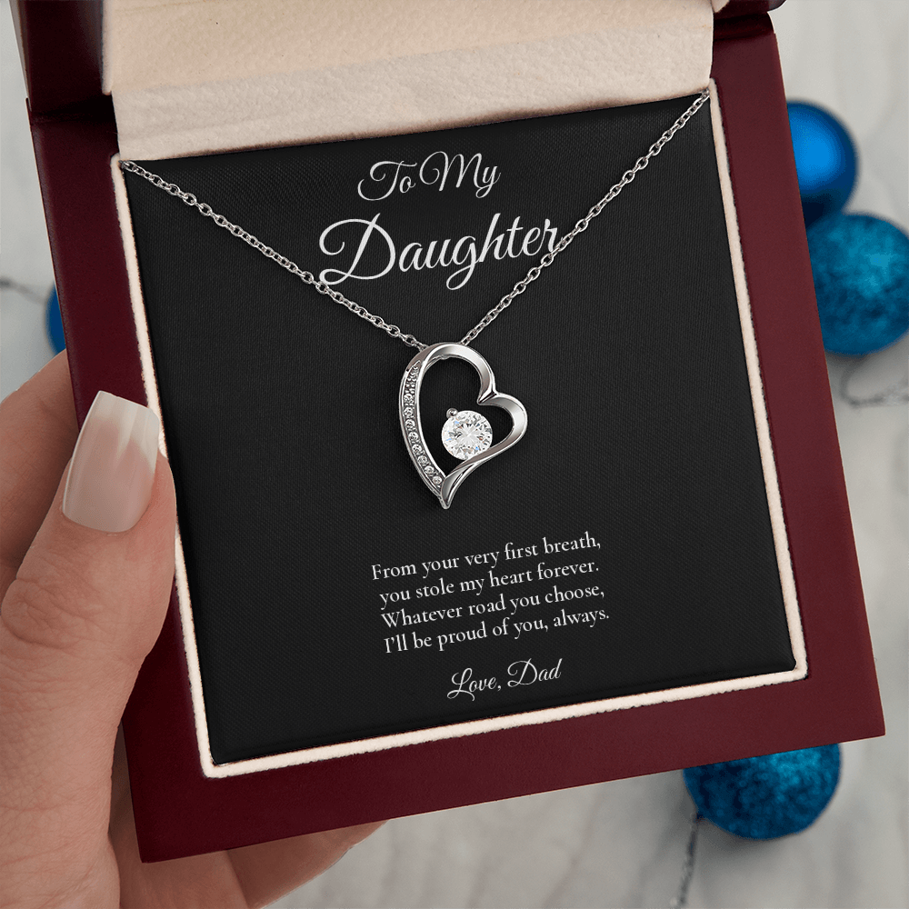 Daughter Necklace from Dad – Forever Love Necklace with Message Card – Holiday Gift – 14k White Gold Finish