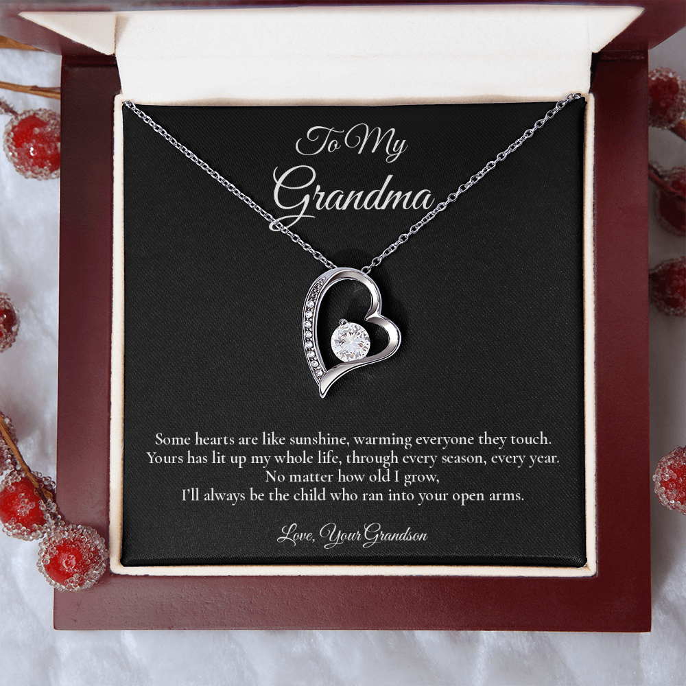 To My Grandma - A Heart Like Sunshine - Forever Love Message Card Necklace