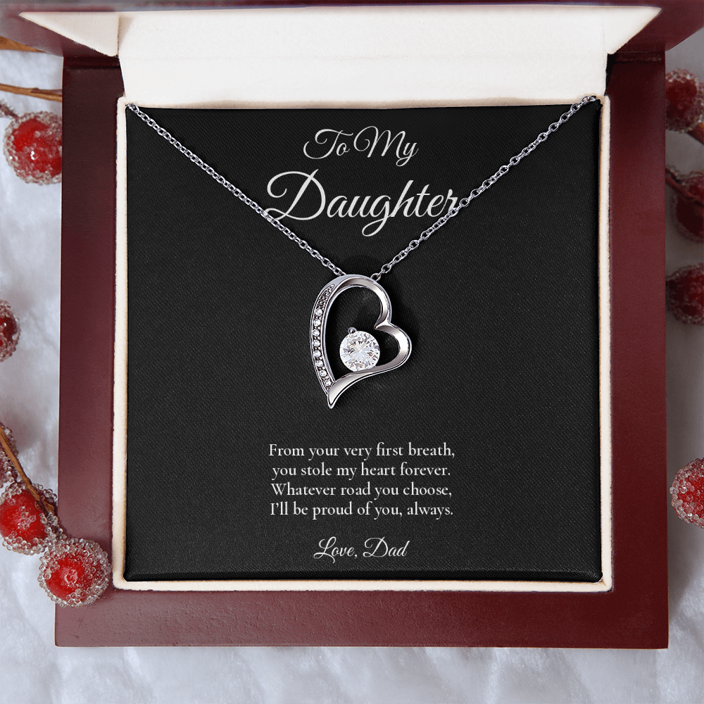 Daughter Necklace from Dad – Forever Love Necklace with Message Card – Holiday Gift – 14k White Gold Finish