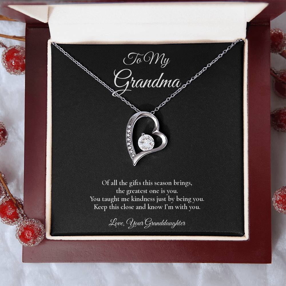 Grandma Necklace from Granddaughter – Forever Love Necklace with Message Card – Holiday Gift – 14k White Gold Finish