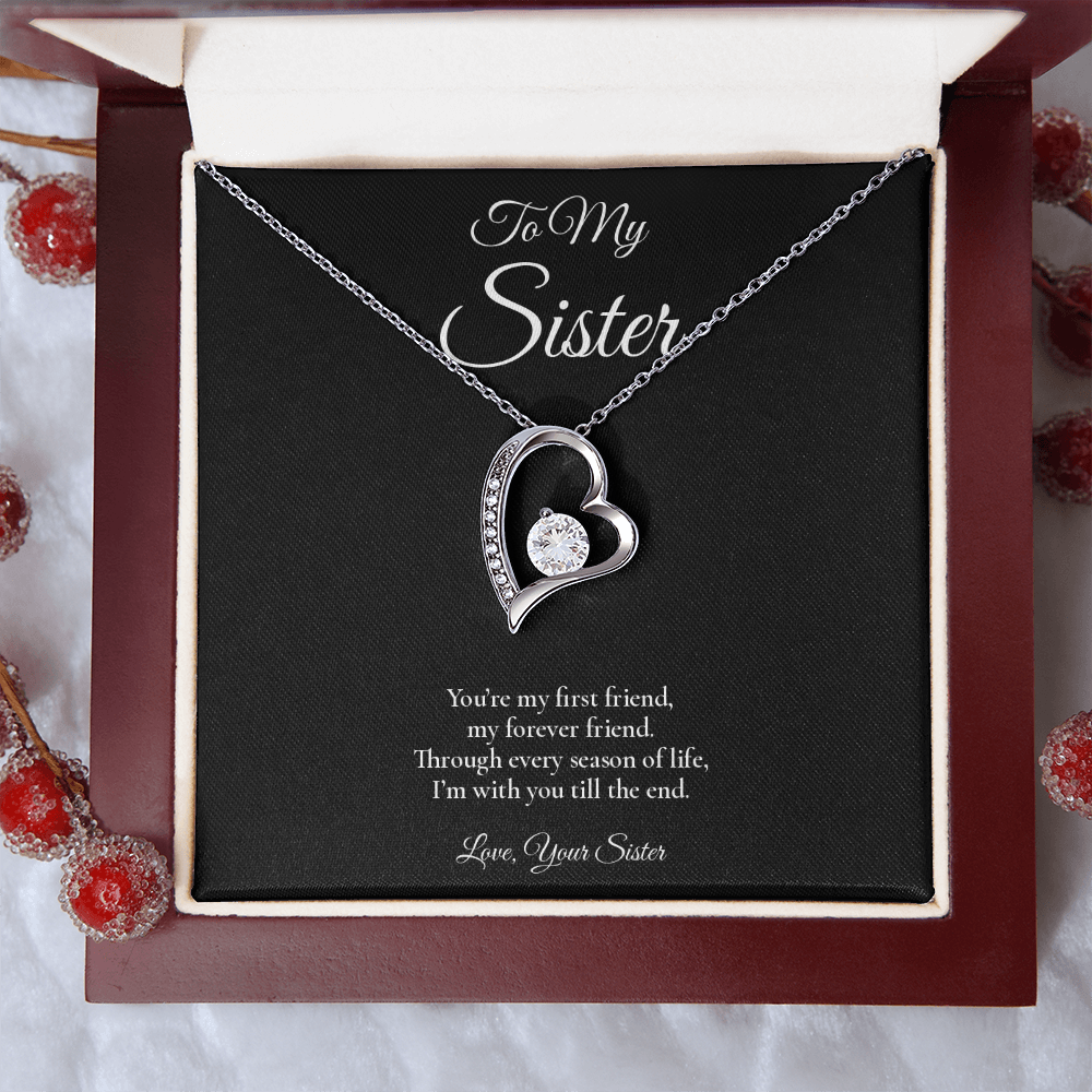 Sister Necklace from Sister – Forever Love Necklace with Message Card – Holiday Gift – 14k White Gold Finish