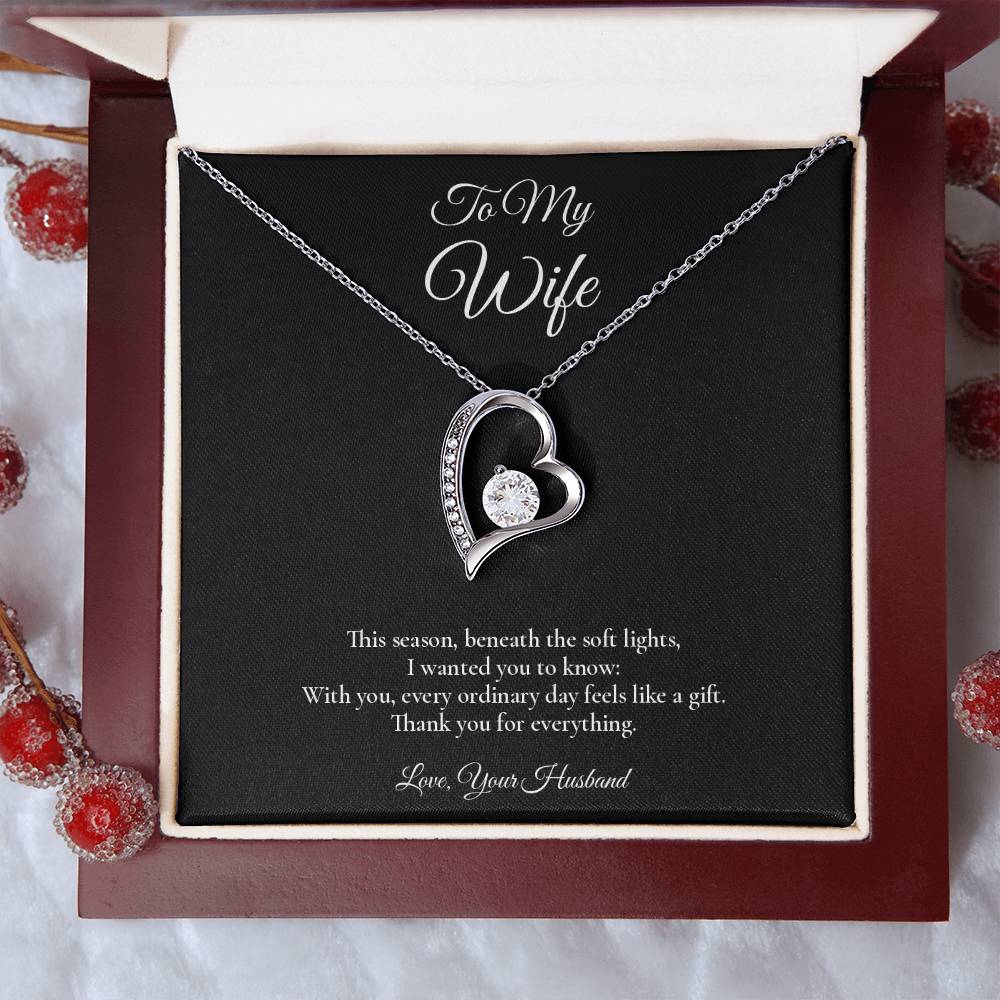 Wife Necklace from Husband – Forever Love Necklace with Message Card – Holiday Gift – 14k White Gold Finish