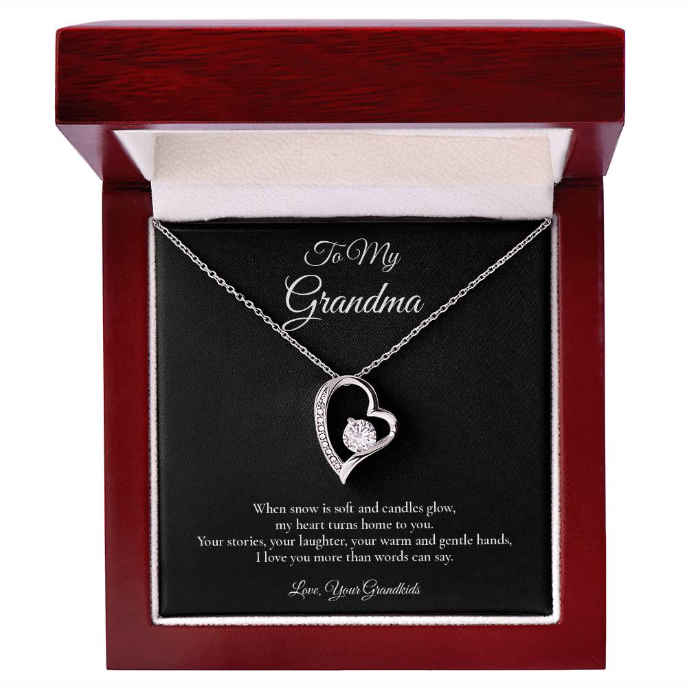 Grandma Necklace from Grandkids – Forever Love Necklace with Message Card – Holiday Gift – 14k White Gold Finish