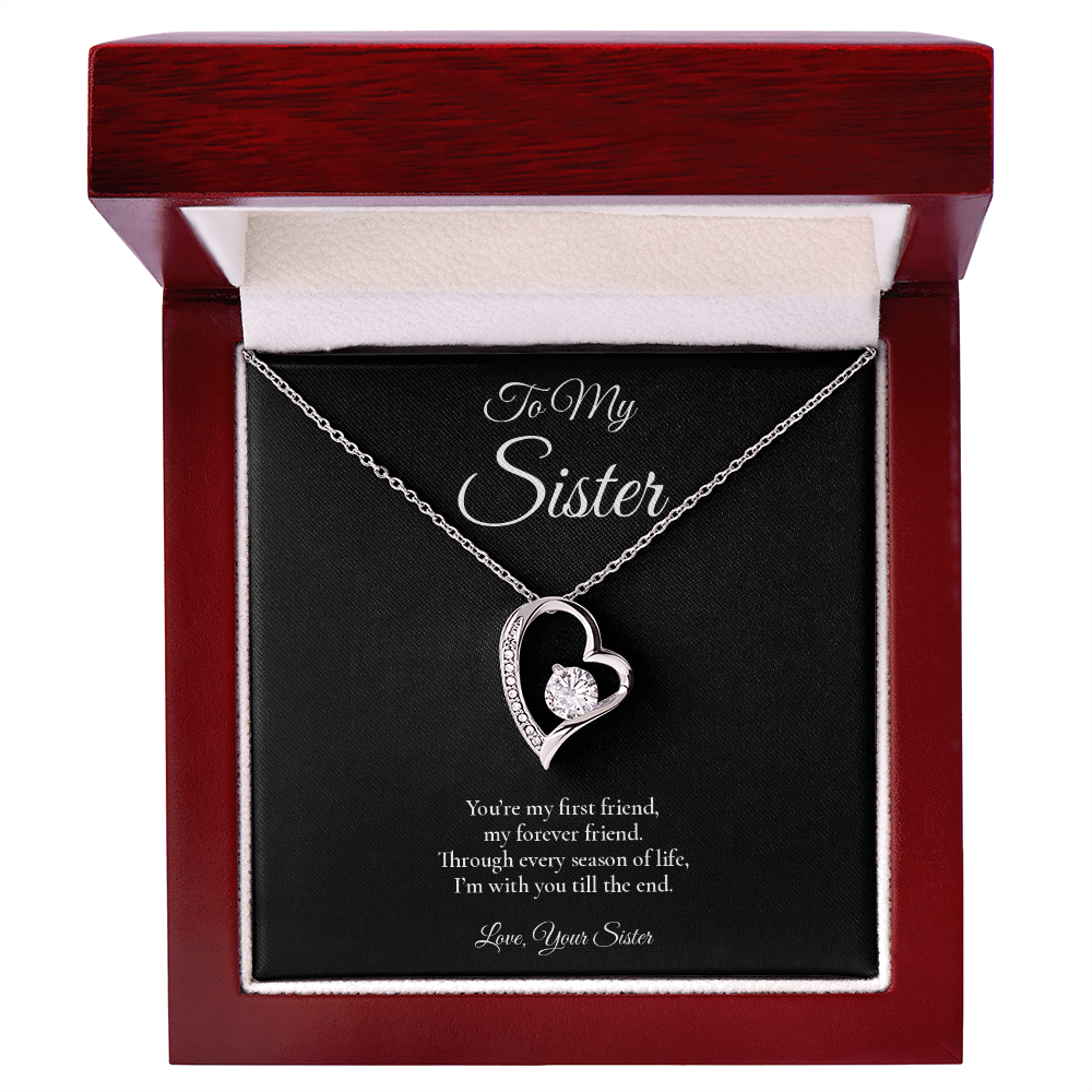 Sister Necklace from Sister – Forever Love Necklace with Message Card – Holiday Gift – 14k White Gold Finish