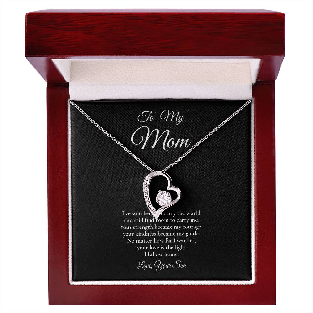To My Mom - The Light I Follow Home - Forever Love Message Card Necklace