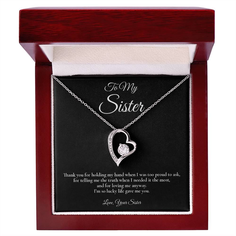 To My Sister - Lucky To Have You - Forever Love Message Card Necklace