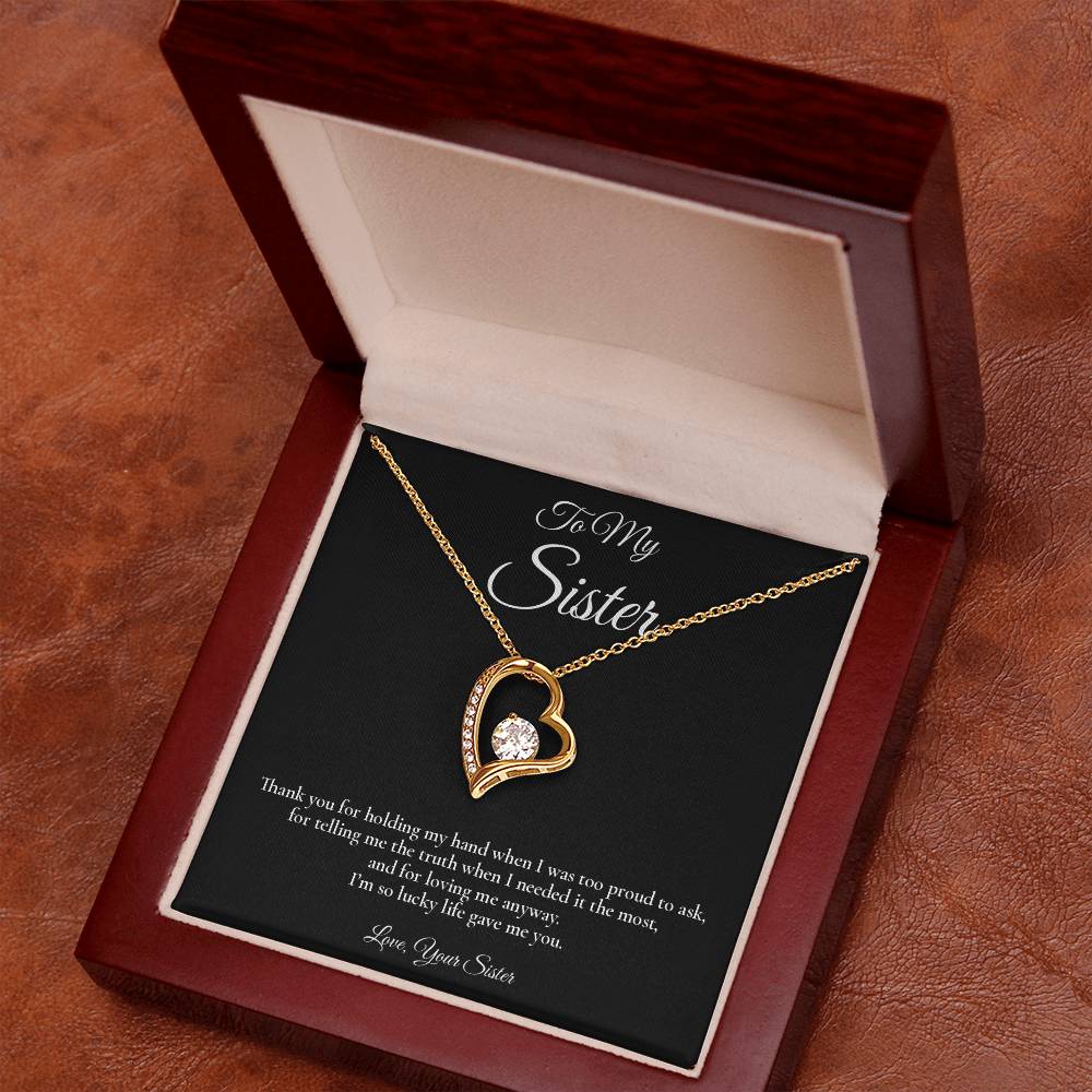To My Sister - Lucky To Have You - Forever Love Message Card Necklace