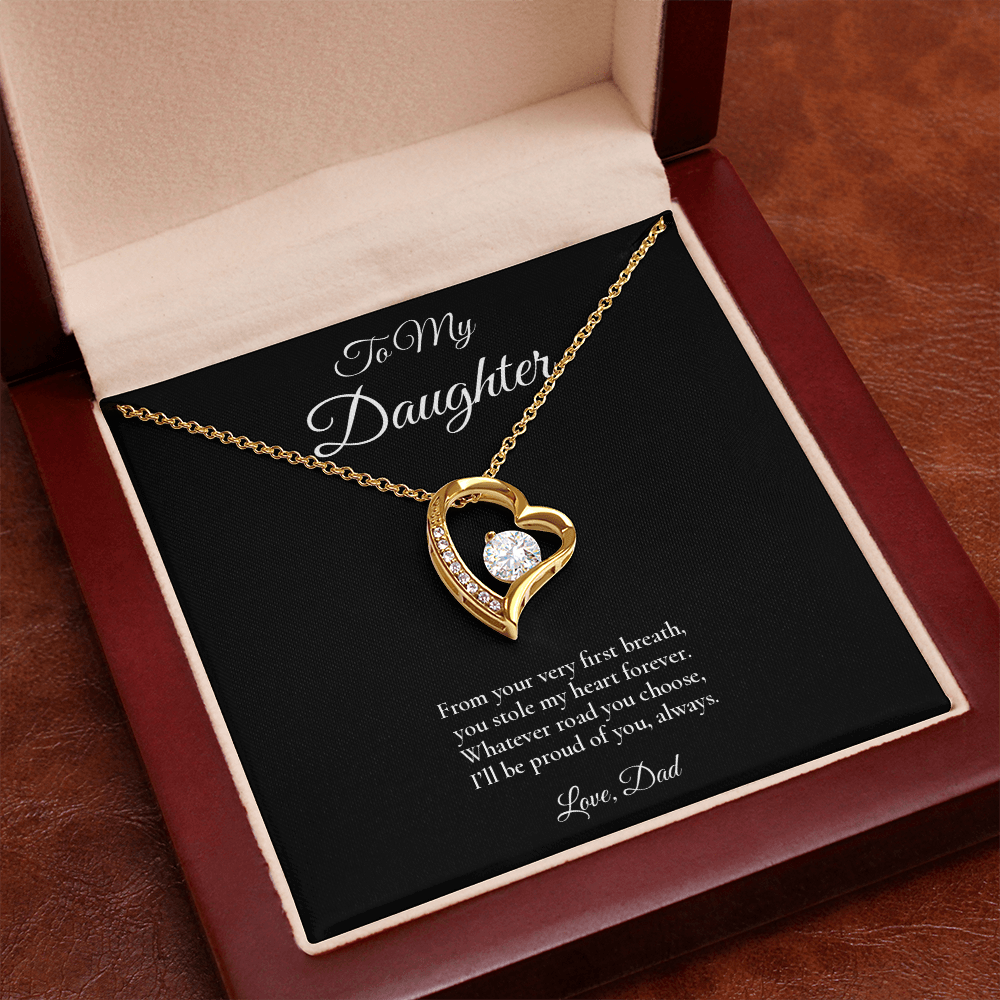 Daughter Necklace from Dad – Forever Love Necklace with Message Card – Holiday Gift – 14k White Gold Finish