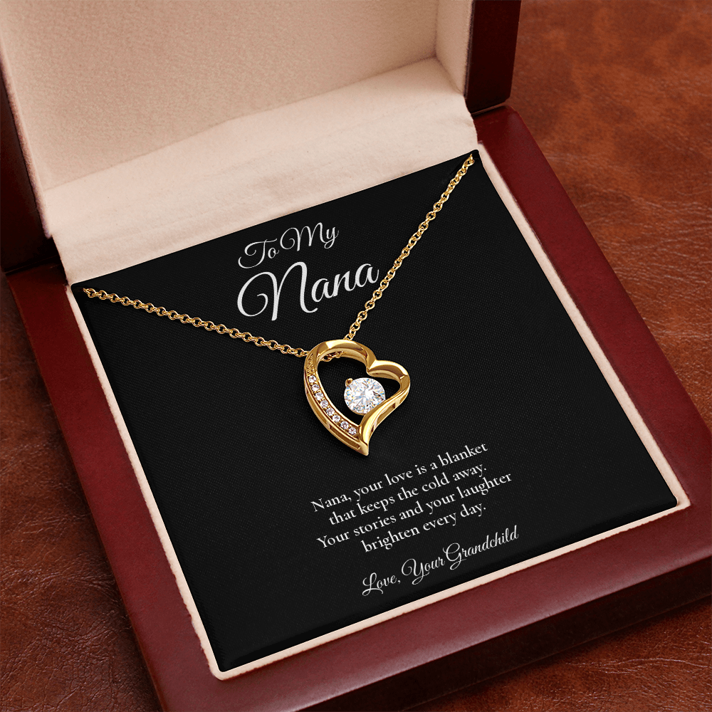 Nana Necklace from Grandchild – Forever Love Necklace with Message Card – Holiday Gift – 14k White Gold Finish