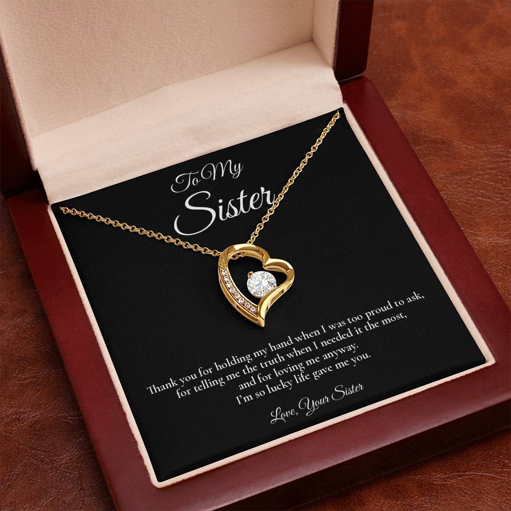 To My Sister - Lucky To Have You - Forever Love Message Card Necklace