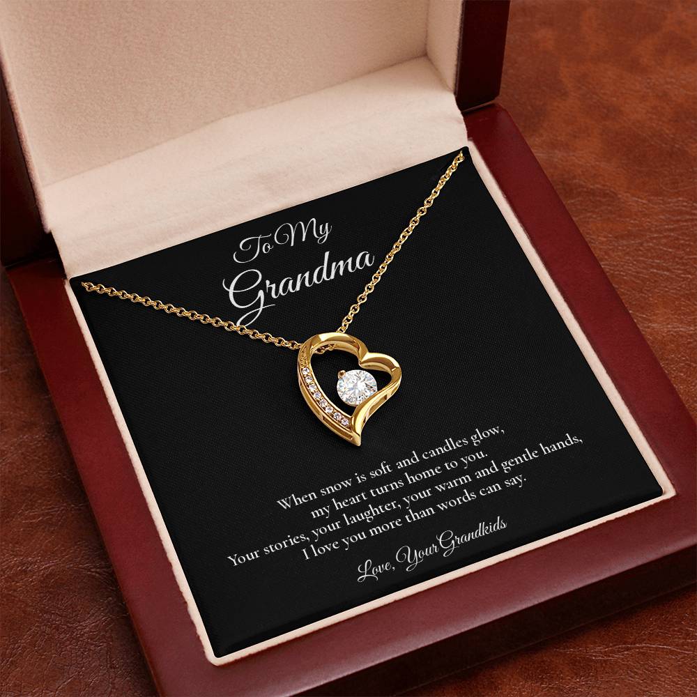 Grandma Necklace from Grandkids – Forever Love Necklace with Message Card – Holiday Gift – 14k White Gold Finish
