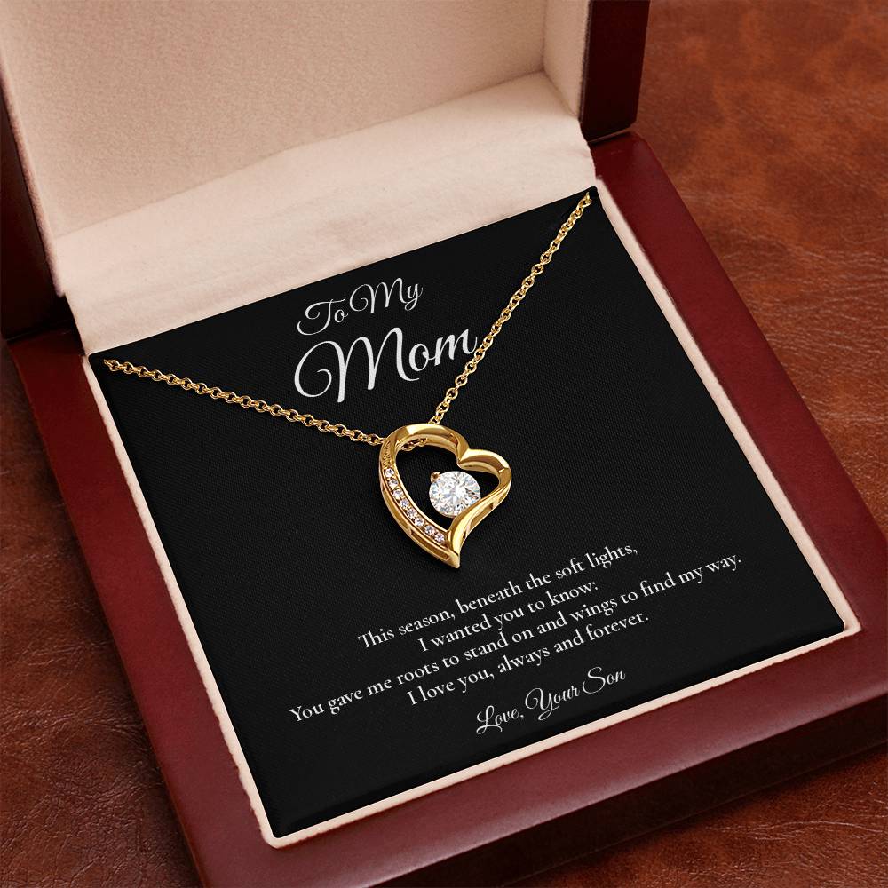 Mom Necklace from Son – Forever Love Necklace with Message Card – Holiday Gift – 14k White Gold Finish