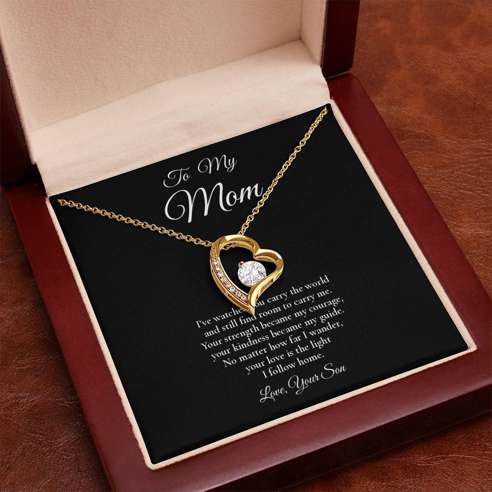To My Mom - The Light I Follow Home - Forever Love Message Card Necklace