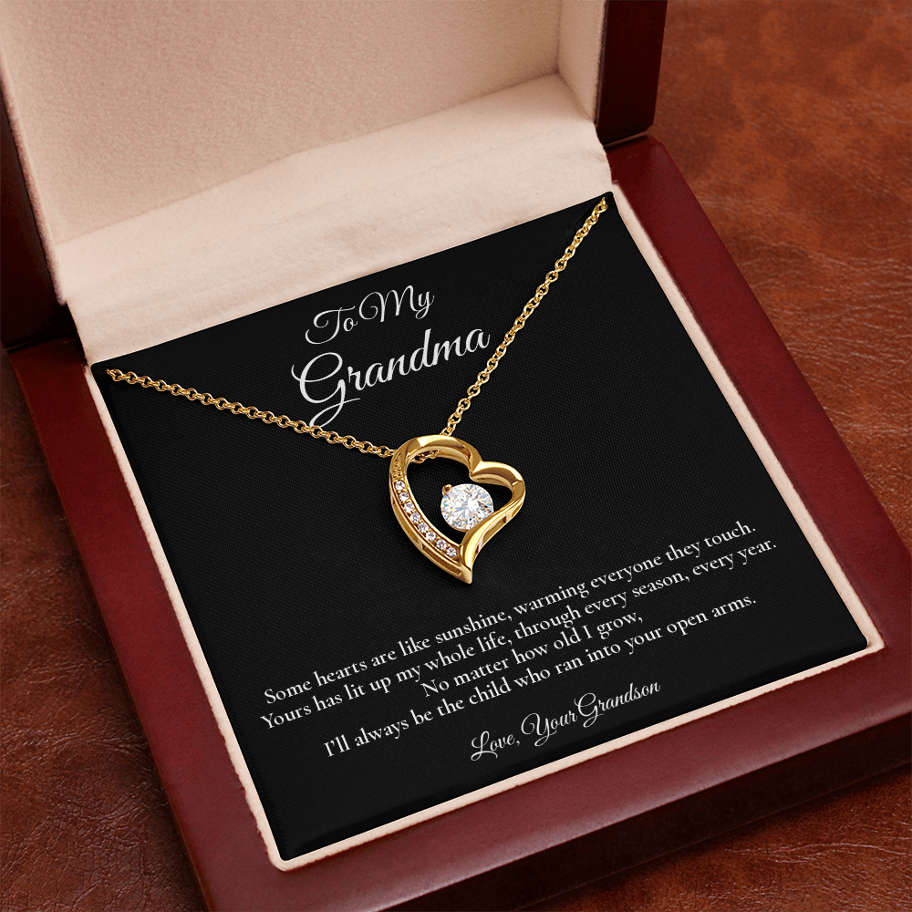 To My Grandma - A Heart Like Sunshine - Forever Love Message Card Necklace