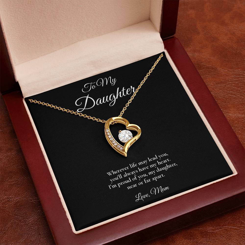 Daughter Necklace from Mom – Forever Love Necklace with Message Card – Holiday Gift – 14k White Gold Finish