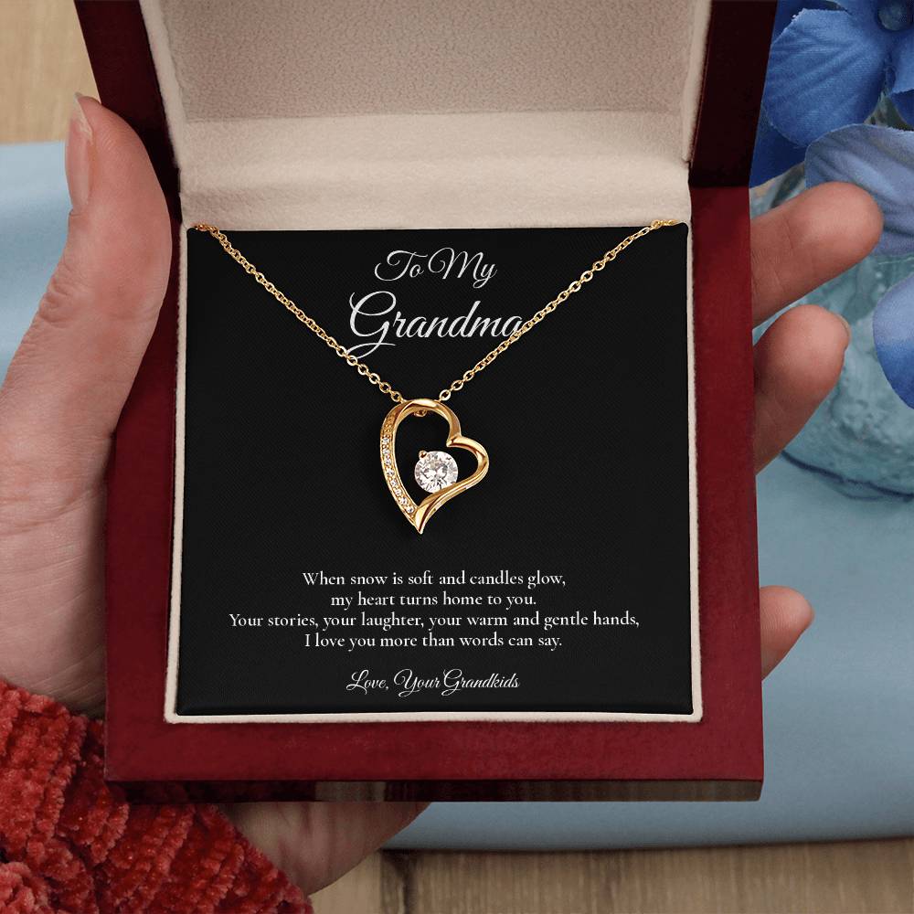 Grandma Necklace from Grandkids – Forever Love Necklace with Message Card – Holiday Gift – 14k White Gold Finish
