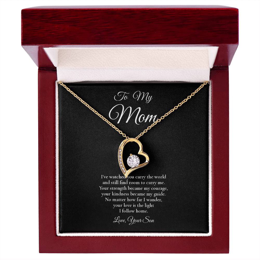 To My Mom - The Light I Follow Home - Forever Love Message Card Necklace