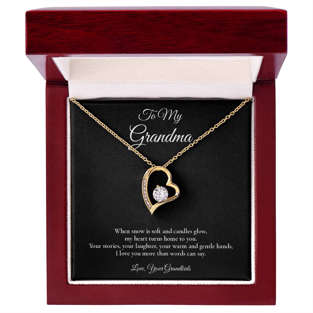 Grandma Necklace from Grandkids – Forever Love Necklace with Message Card – Holiday Gift – 14k White Gold Finish