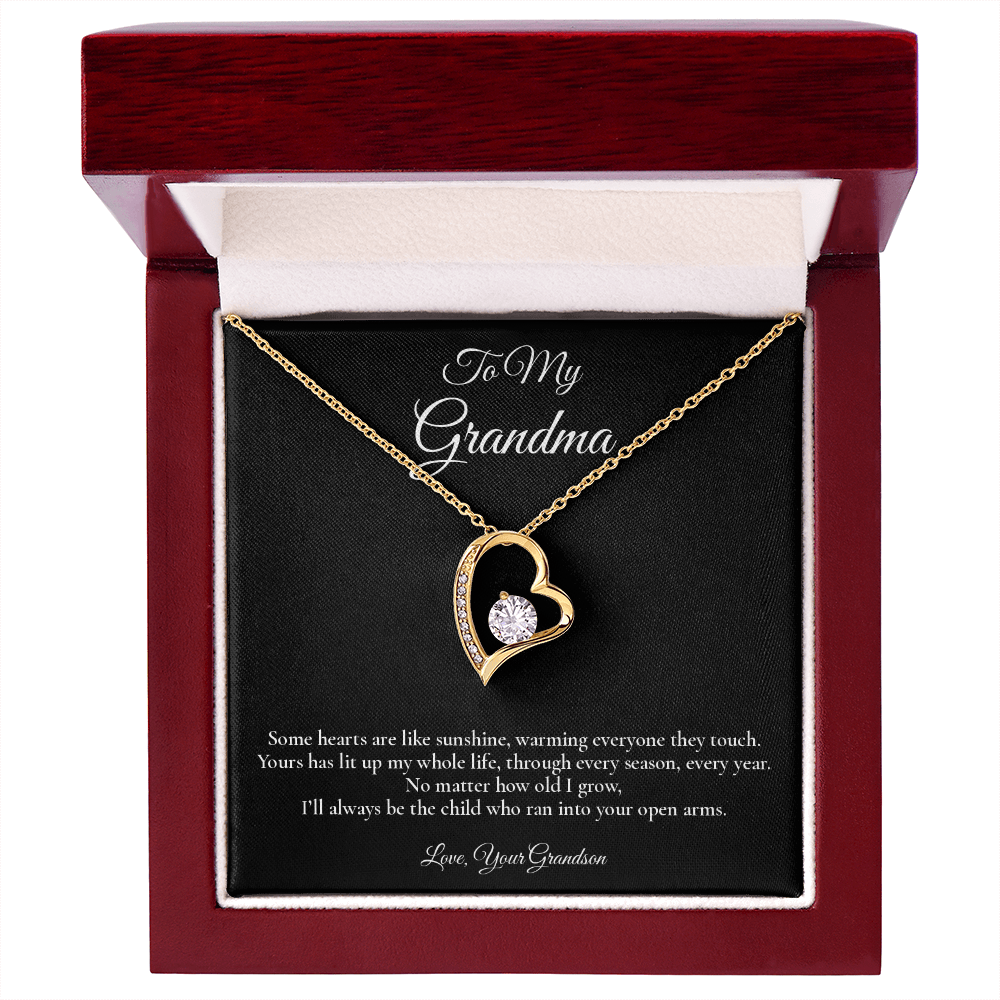 To My Grandma - A Heart Like Sunshine - Forever Love Message Card Necklace