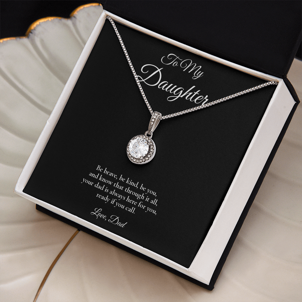 Daughter Necklace from Dad – Eternal Hope Necklace with Message Card – Holiday Gift – 14k White Gold Finish