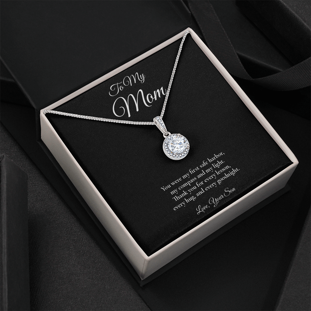 Mom Necklace from Son – Eternal Hope Necklace with Message Card – Holiday Gift – 14k White Gold Finish