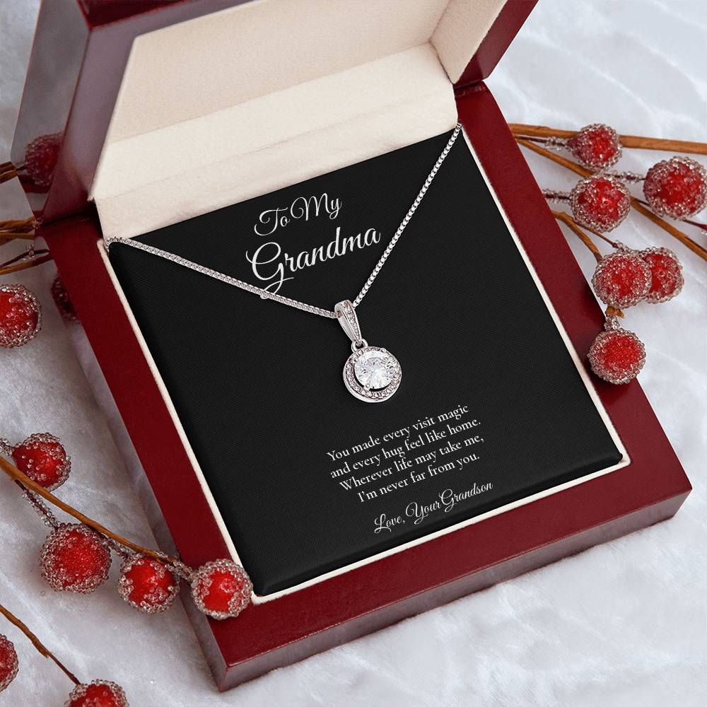 Grandma Necklace from Grandson – Eternal Hope Necklace with Message Card – Holiday Gift – 14k White Gold Finish