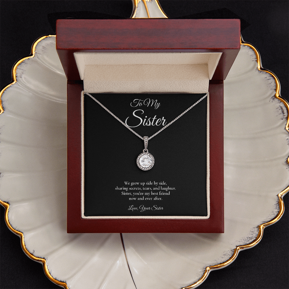 Sister Necklace from Sister – Eternal Hope Necklace with Message Card – Holiday Gift – 14k White Gold Finish