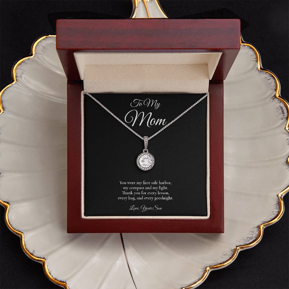 Mom Necklace from Son – Eternal Hope Necklace with Message Card – Holiday Gift – 14k White Gold Finish