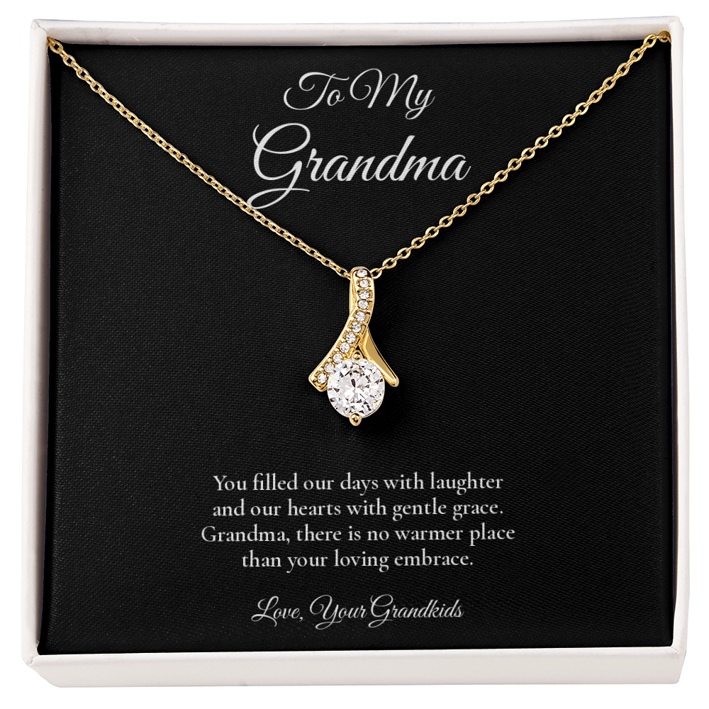 Grandma Necklace from Grandkids – Alluring Beauty Necklace with Message Card – Holiday Gift – 14k White Gold Finish