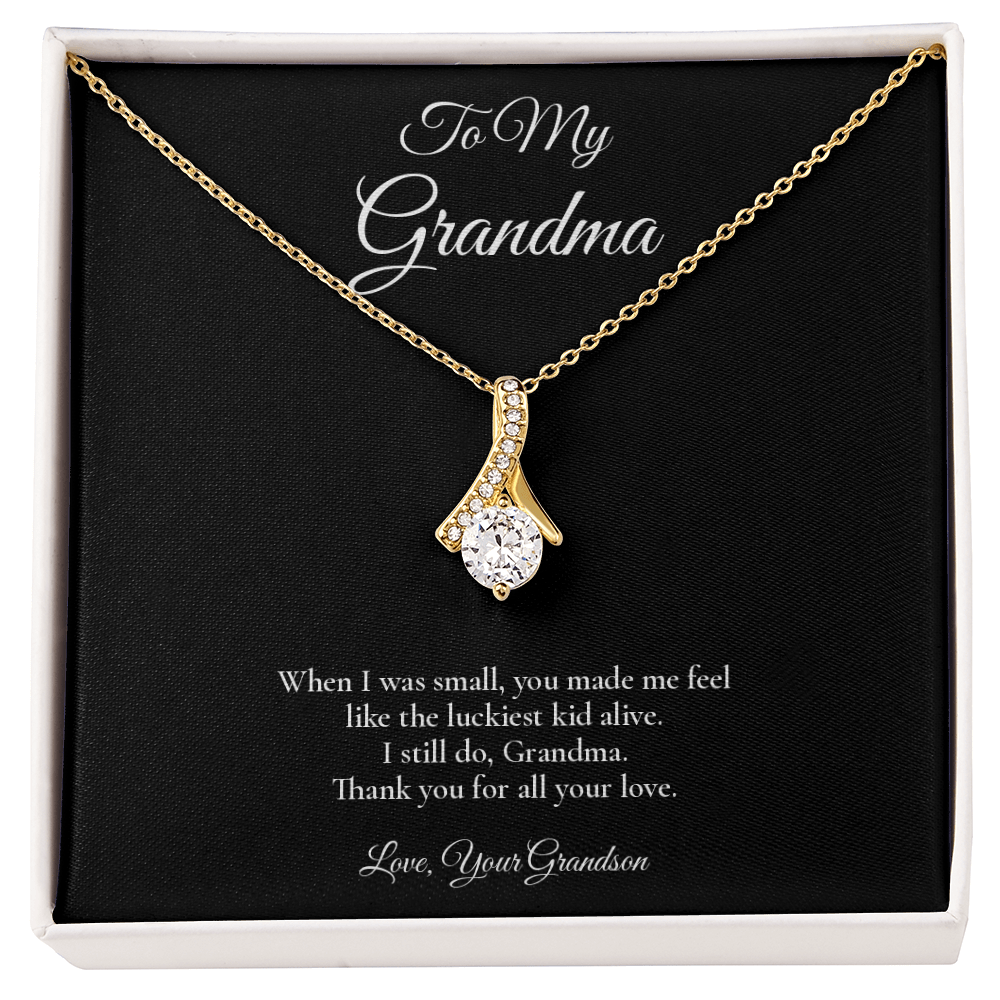 Grandma Necklace from Grandson – Alluring Beauty Necklace with Message Card – Holiday Gift – 14k White Gold Finish