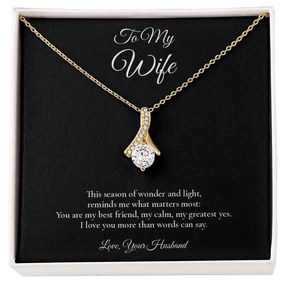 Wife Necklace from Husband – Alluring Beauty Necklace with Message Card – Holiday Gift – 14k White Gold Finish