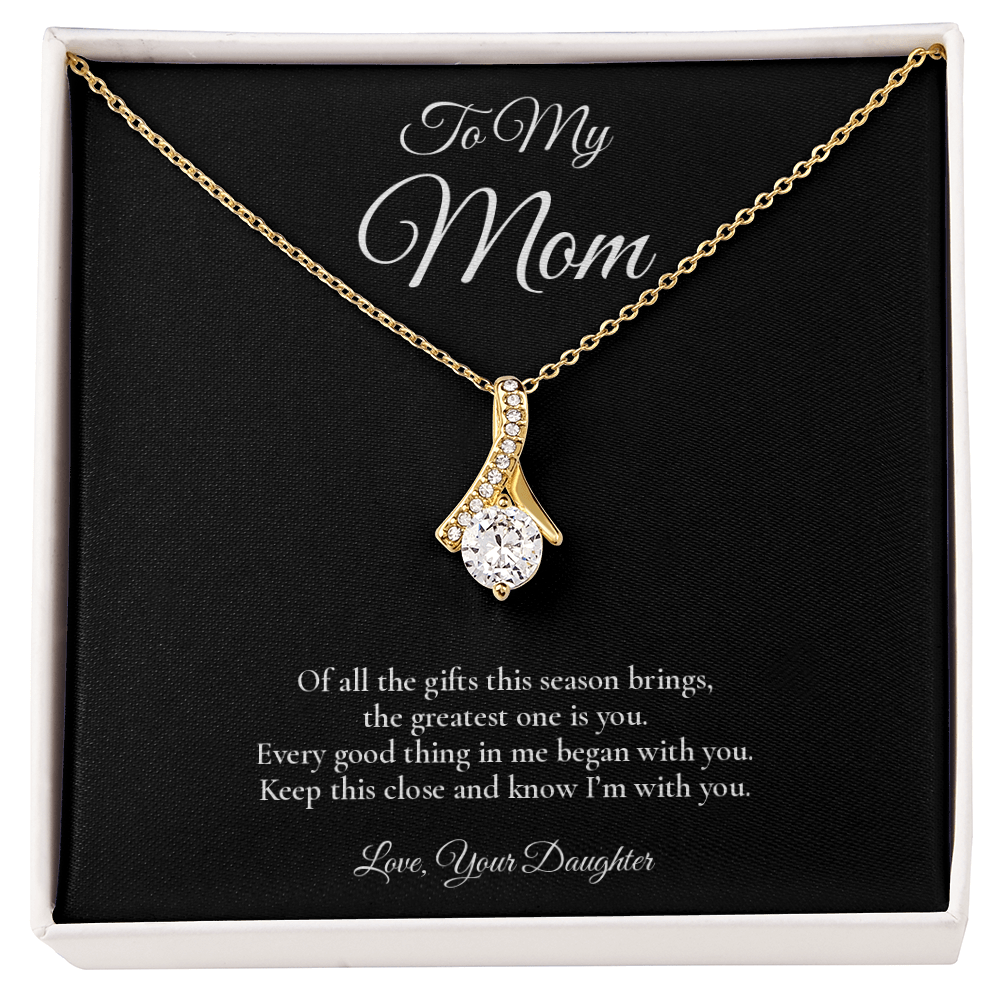 Mom Necklace from Daughter – Alluring Beauty Necklace with Message Card – Holiday Gift – 14k White Gold Finish