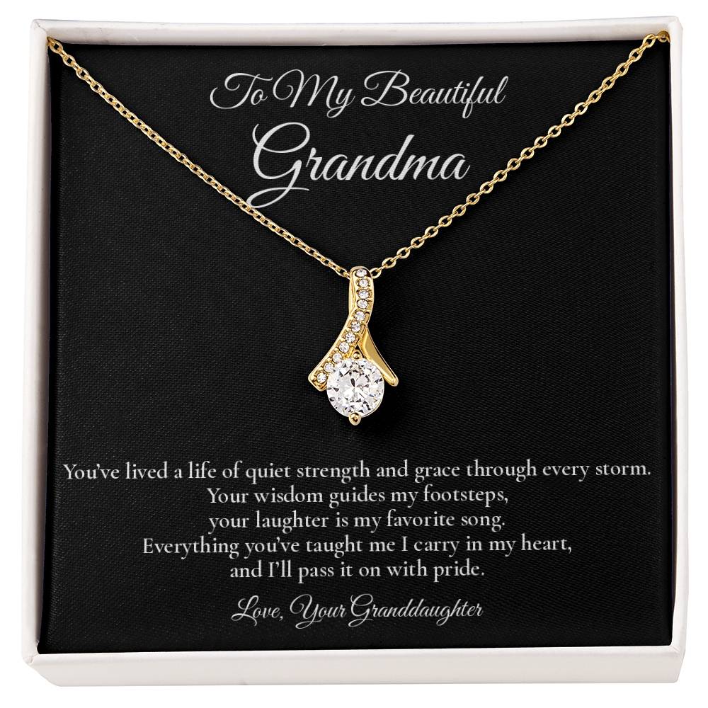 To My Beautiful Grandma - Grace Through Every Storm - Alluring Beauty Message Card Necklace