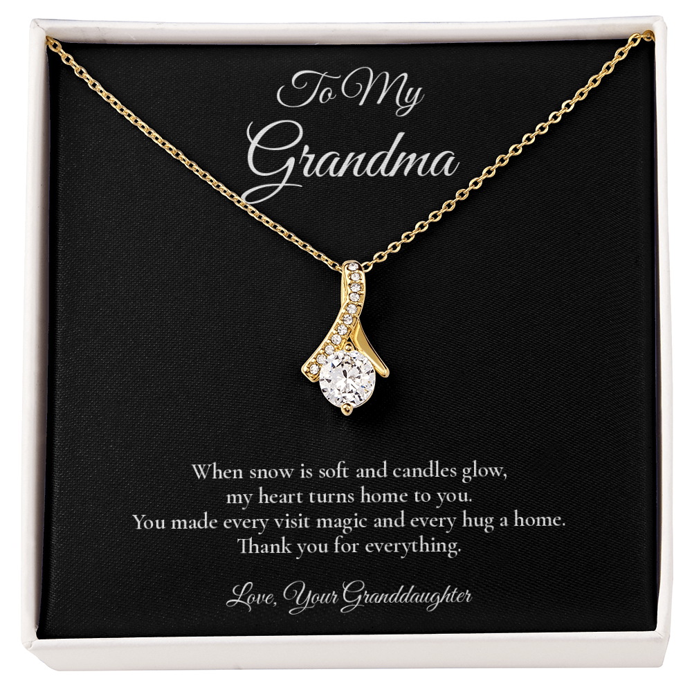 Grandma Necklace from Granddaughter – Alluring Beauty Necklace with Message Card – Holiday Gift – 14k White Gold Finish