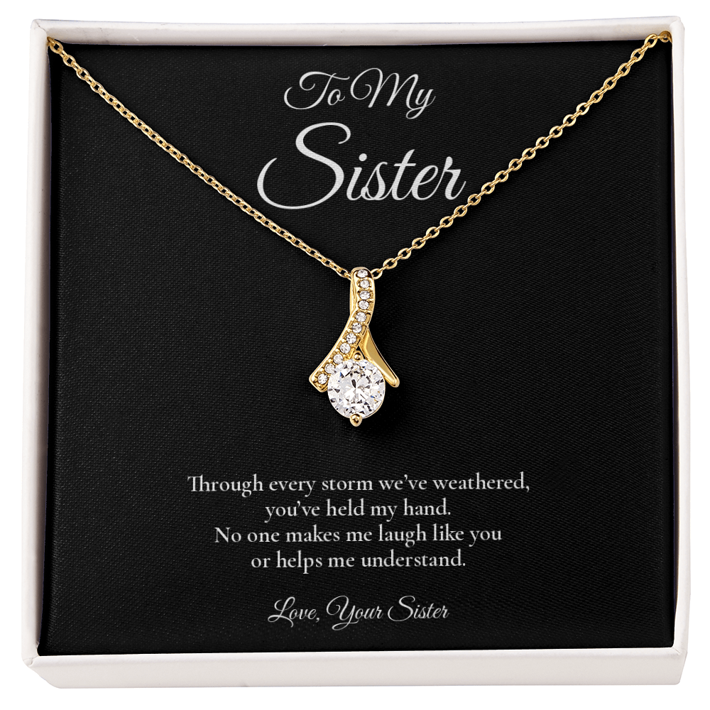 Sister Necklace from Sister – Alluring Beauty Necklace with Message Card – Holiday Gift – 14k White Gold Finish