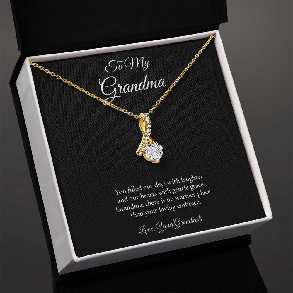 Grandma Necklace from Grandkids – Alluring Beauty Necklace with Message Card – Holiday Gift – 14k White Gold Finish