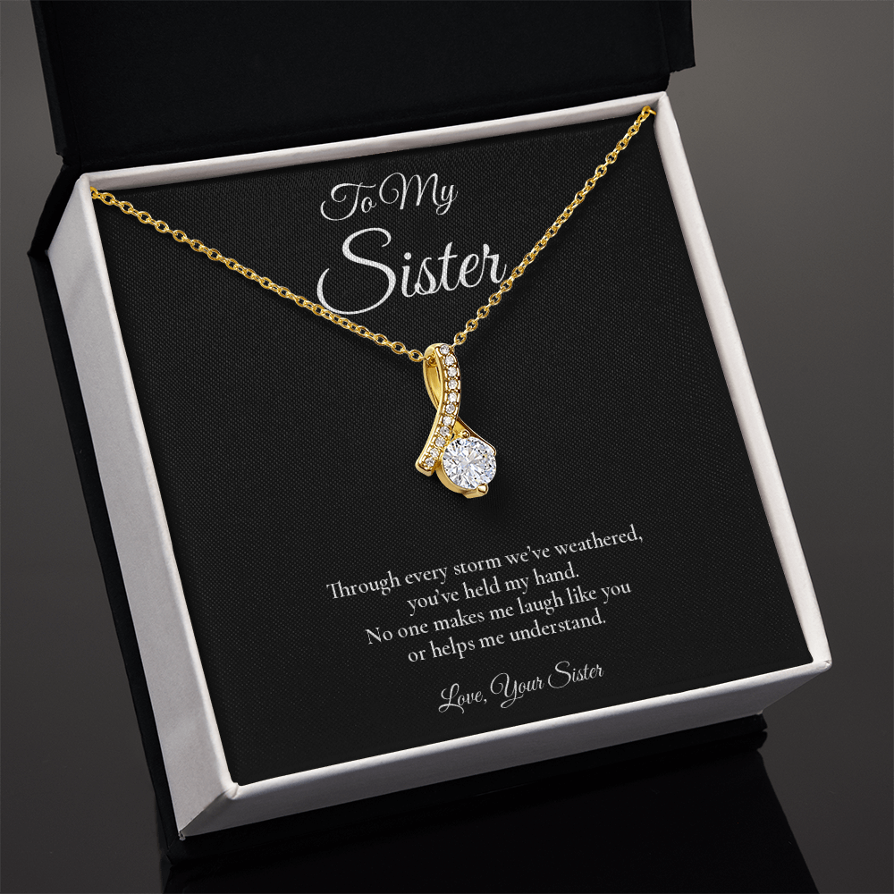 Sister Necklace from Sister – Alluring Beauty Necklace with Message Card – Holiday Gift – 14k White Gold Finish