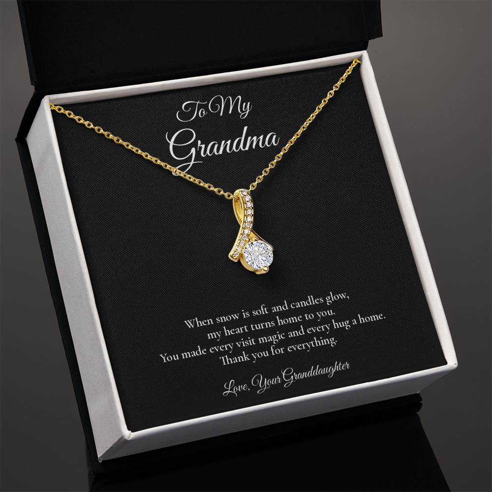 Grandma Necklace from Granddaughter – Alluring Beauty Necklace with Message Card – Holiday Gift – 14k White Gold Finish