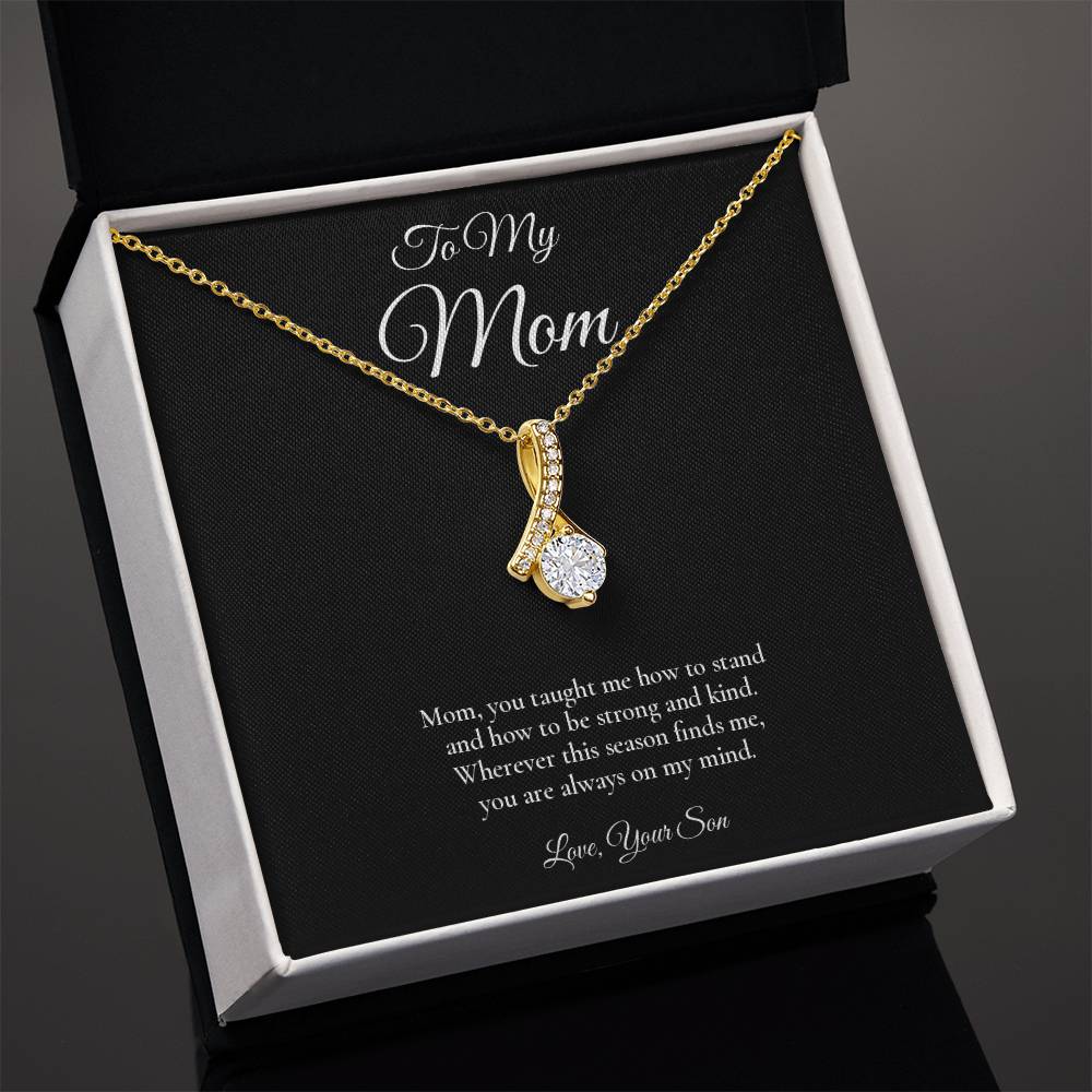 Mom Necklace from Son – Alluring Beauty Necklace with Message Card – Holiday Gift – 14k White Gold Finish