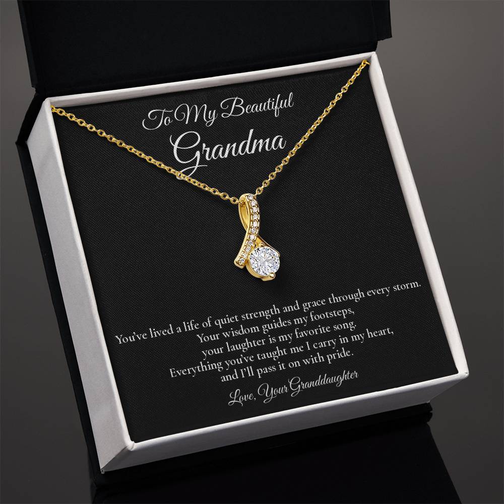 To My Beautiful Grandma - Grace Through Every Storm - Alluring Beauty Message Card Necklace
