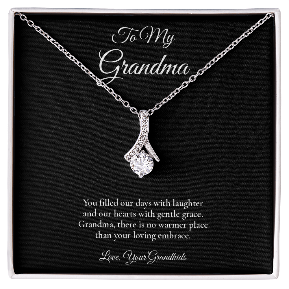 Grandma Necklace from Grandkids – Alluring Beauty Necklace with Message Card – Holiday Gift – 14k White Gold Finish